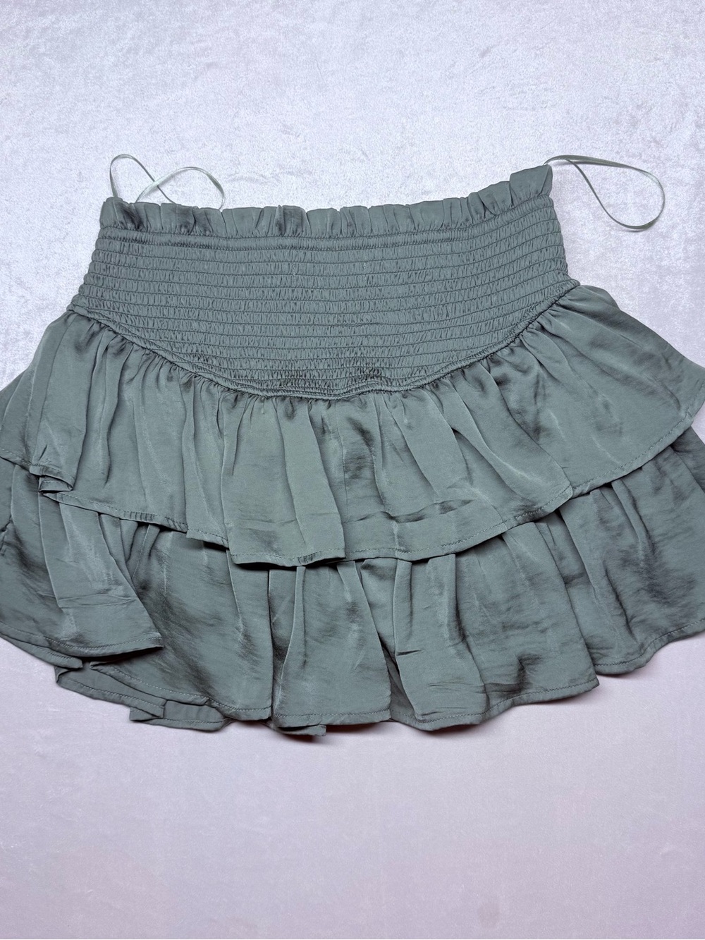 Altar'd State Sage Green Smocked Tiered Mini Skirt